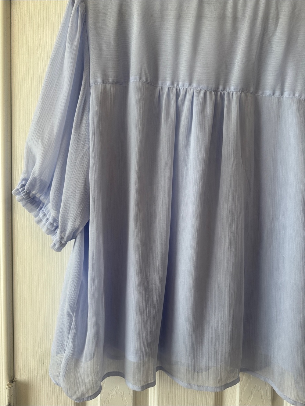 Nine West Pale Blue Ruffled V-Neck Button Blouse - Picture 9 of 9